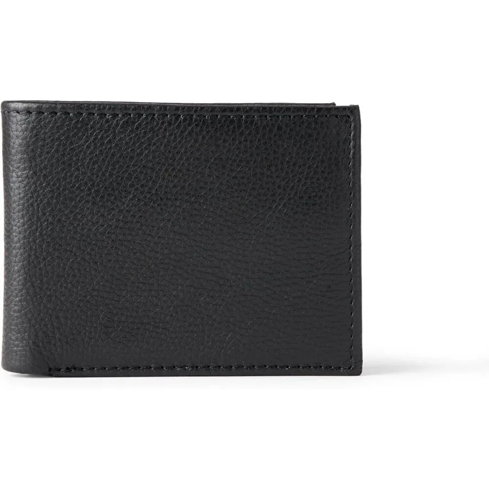 Men's Full Grain Leather Black Classic Bifold Wallet Card Style Slip Pocket